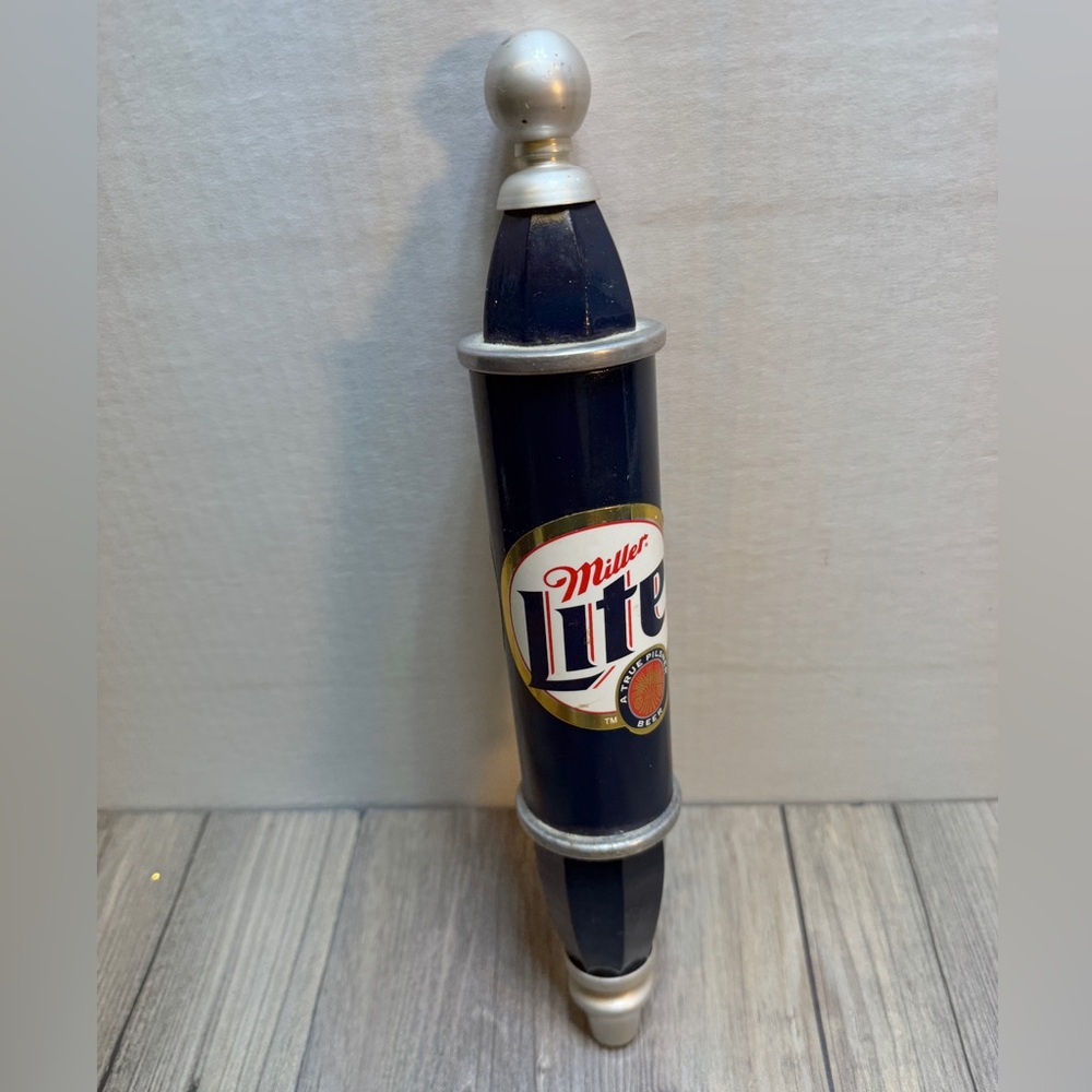 Vintage Miller Lite Beer Tap Handle 12 Inch Cylinder Blue Man Cave Bar Accessory